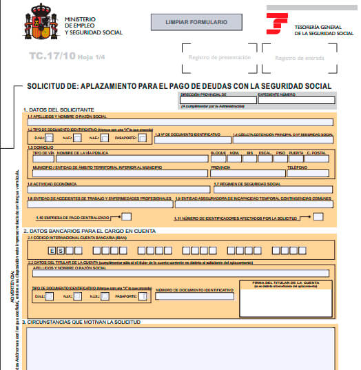 modelo de solicitud del que dispone la administración para solicitar el aplazamiento